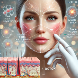 Middle-aged woman with a serene expression in a modern clinic setting, highlighting a calm and professional atmosphere.