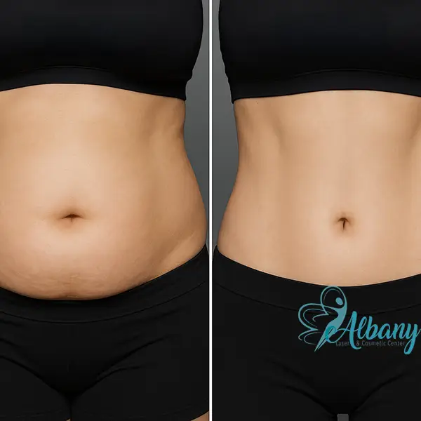 Before and after CoolSculpting treatment on the abdomen at Albany Cosmetic and Laser Centre