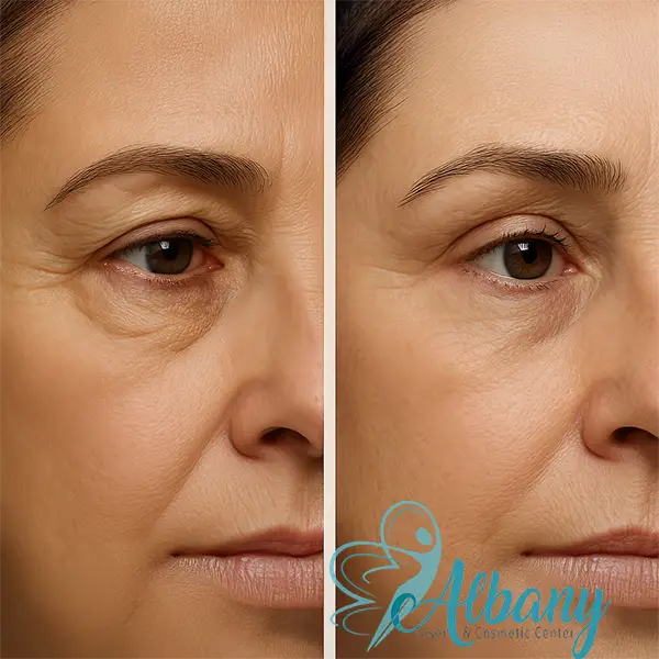 Results of non-surgical laser eyelid lift treatment displaying smoother, firmer eyelid skin at Albany Cosmetic and Laser Centre.