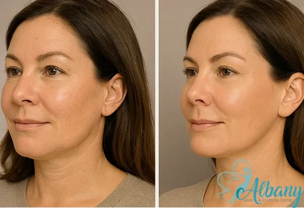 Before and after images showcasing improvements from cosmetic treatments at Albany Cosmetic and Laser Centre, demonstrating clearer, smoother, and rejuvenated skin.